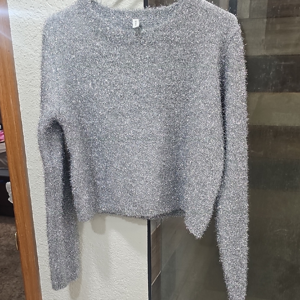 Wishlist Shimmering Silver Crew Neck Sweater